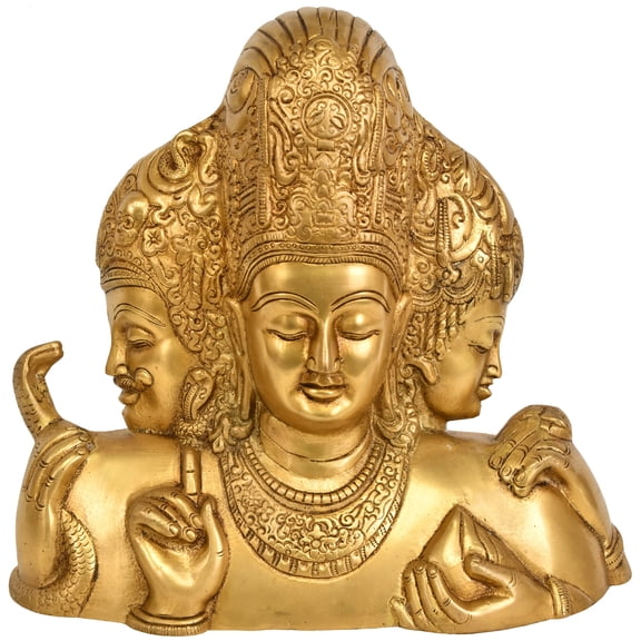9" Trimurti from Elephanta (Brahma, Vishnu and Mahesha) In Brass | Handmade | Made In India