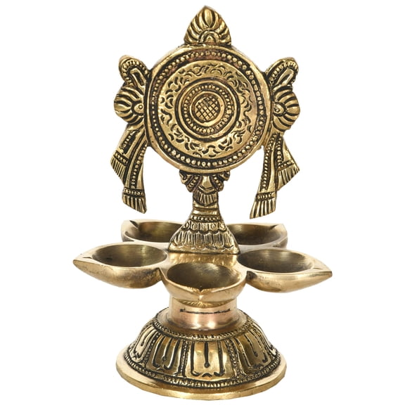 5" Vaishnava Chakra Wick Lamp In Brass | Handmade | Made In India