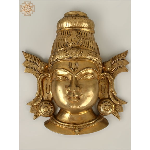 14" Wall Hanging Devi Mask | Handmade | Madhuchista Vidhana (Lost-Wax) | Brass from Swamimalai