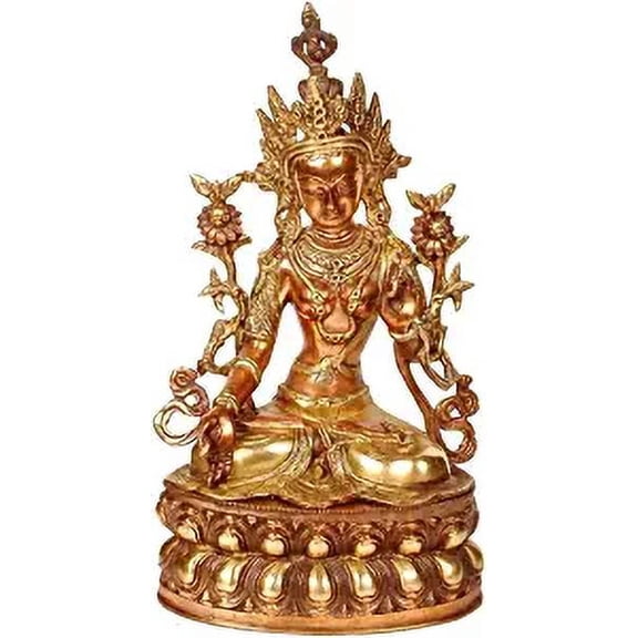 Exotic India White Tara Beloved of Her Devotees Statue, Copper/Gold, 5 x 8 x 14-Inch