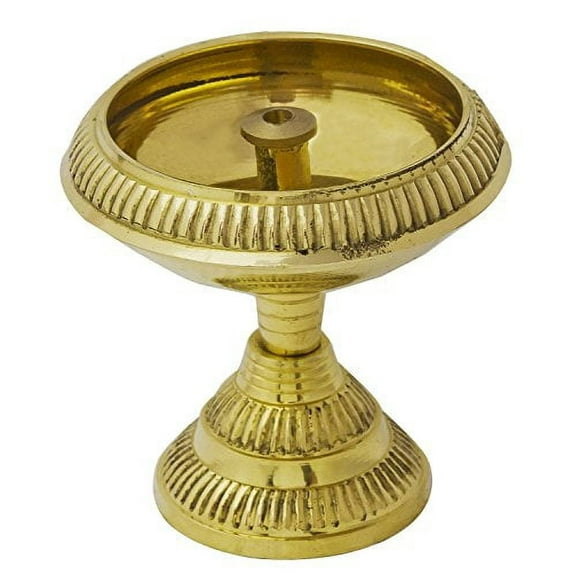 Exotic India Wick Lamp with Stand, 2 Inch Height, 2.5 Inch Dia, Yellow