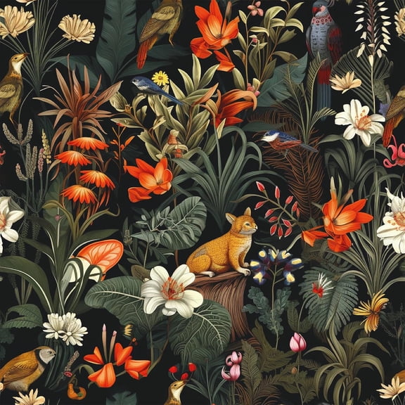 Exotic Jungle Bird Wallpaper Stick and Peel Dark Tropical Wallpaper Removable Prepasted Black Forest Wall Paper for Bedroom Bathroom 17.7''x118'' Boho Dark Floral Wall Mural for Nursery Walls
