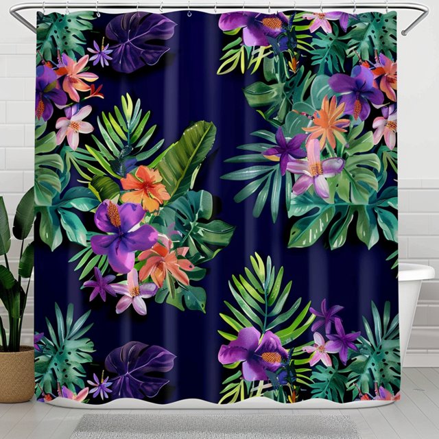Exotic Jungle Floral Shower Curtain Vibrant Watercolor Design Tropical