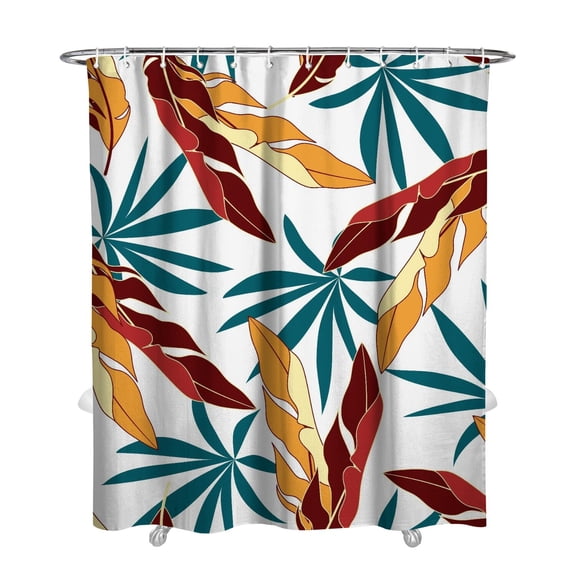Exotic Jungle Leaves Bath Curtain Colorful Tropical Plant Design Waterproof Quick Dry Bathroom Decor