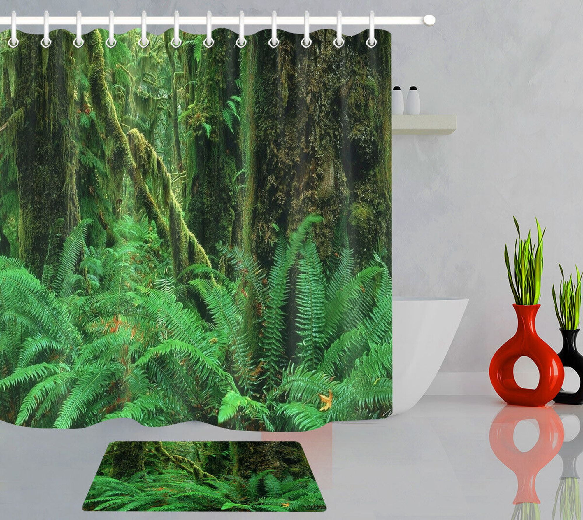Exotic Jungle Shower Curtain Vibrant Rainforest Bathroom Decor with
