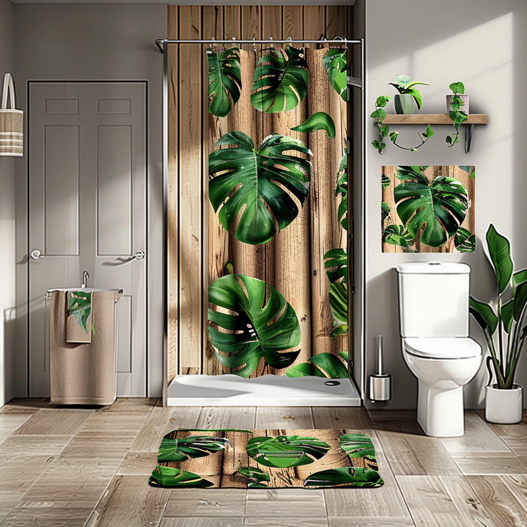 Exotic Jungle Vibes Shower Curtain Monstera Leaf Design for Tropical ...