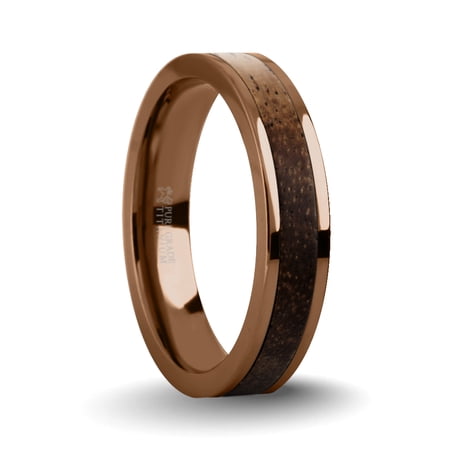 Exotic Koa Wood Twin Inlay Coffee Brown Titanium Wedding Band, 4mm, Size 10