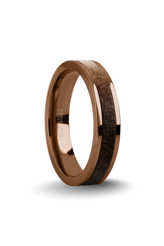 Exotic Koa Wood Twin Inlay Coffee Brown Titanium Wedding Band, 4mm, Size 9