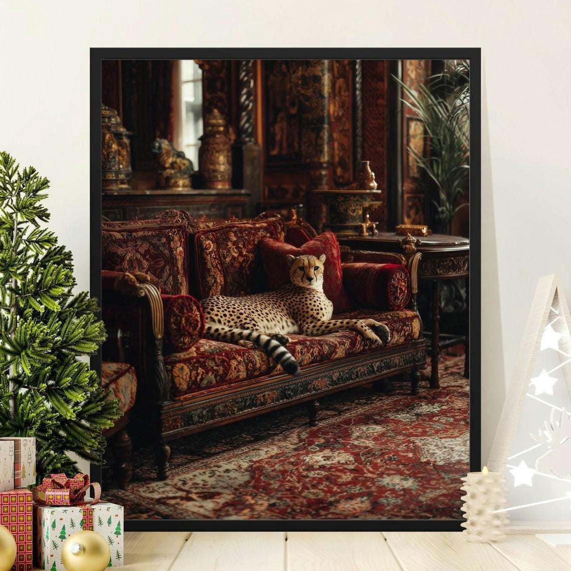 Exotic Leopard On Vintage Sofa Wall Art Print, Wildlife Photography And ...