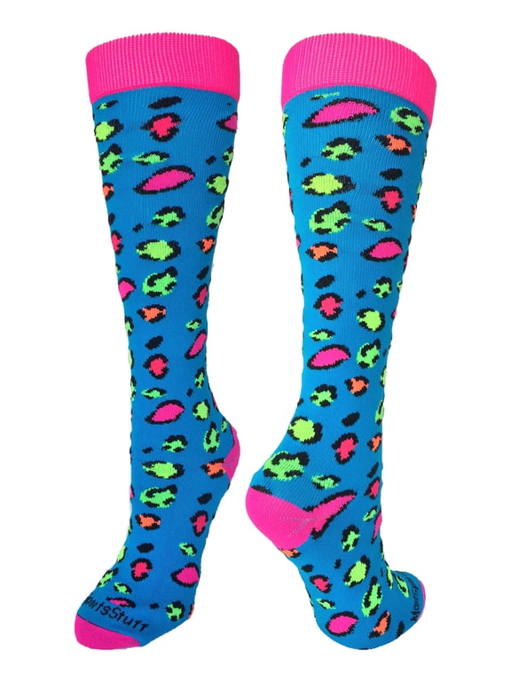 Exotic Leopard Over the Calf Socks (Neon Leopard, Medium)