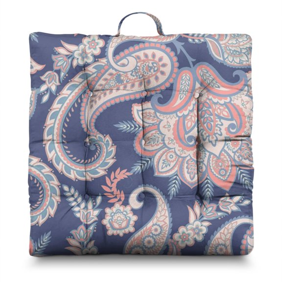 Exotic Mandala Meditation Pouf - Oversized Square Floor Pillow for Cross-Legged Sitting & Relaxation