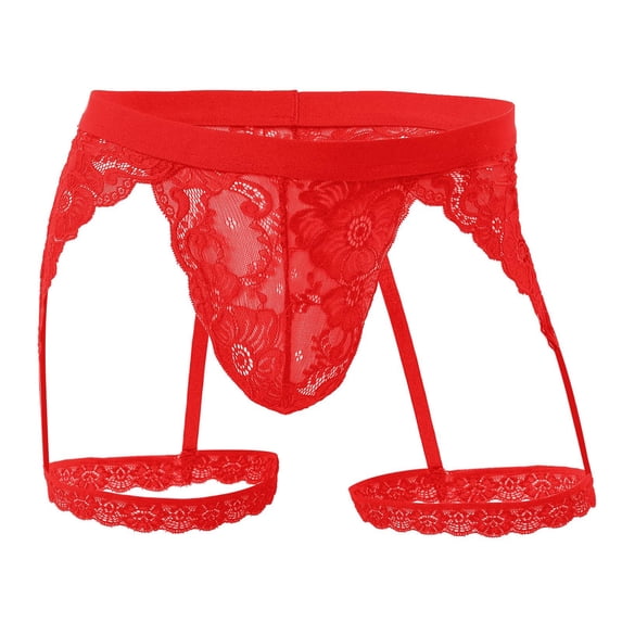 Exotic Men’s Underwear Lace Transparent Leggings See-Through Styling for Daily Casual Wear Comfortable Fit Spring Summer Trend, L, Red