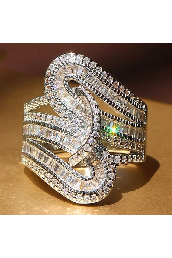 Exotic Metal Ring Inlaid with Zircon Gemstone Travel Souvenir Gift Ring for Men and Women Fashion Jewelry Ring White