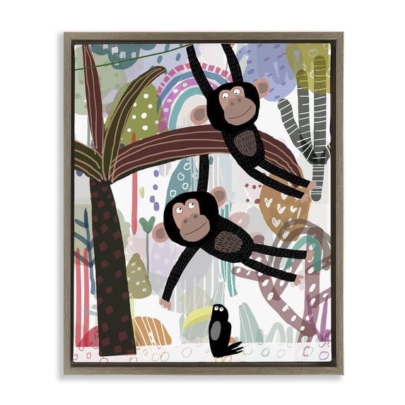 Stupell Industries Eclectic Exotic Monkey & Toucan Brown Floating Frame Canvas Art, 25 x 31, by Carla Daly