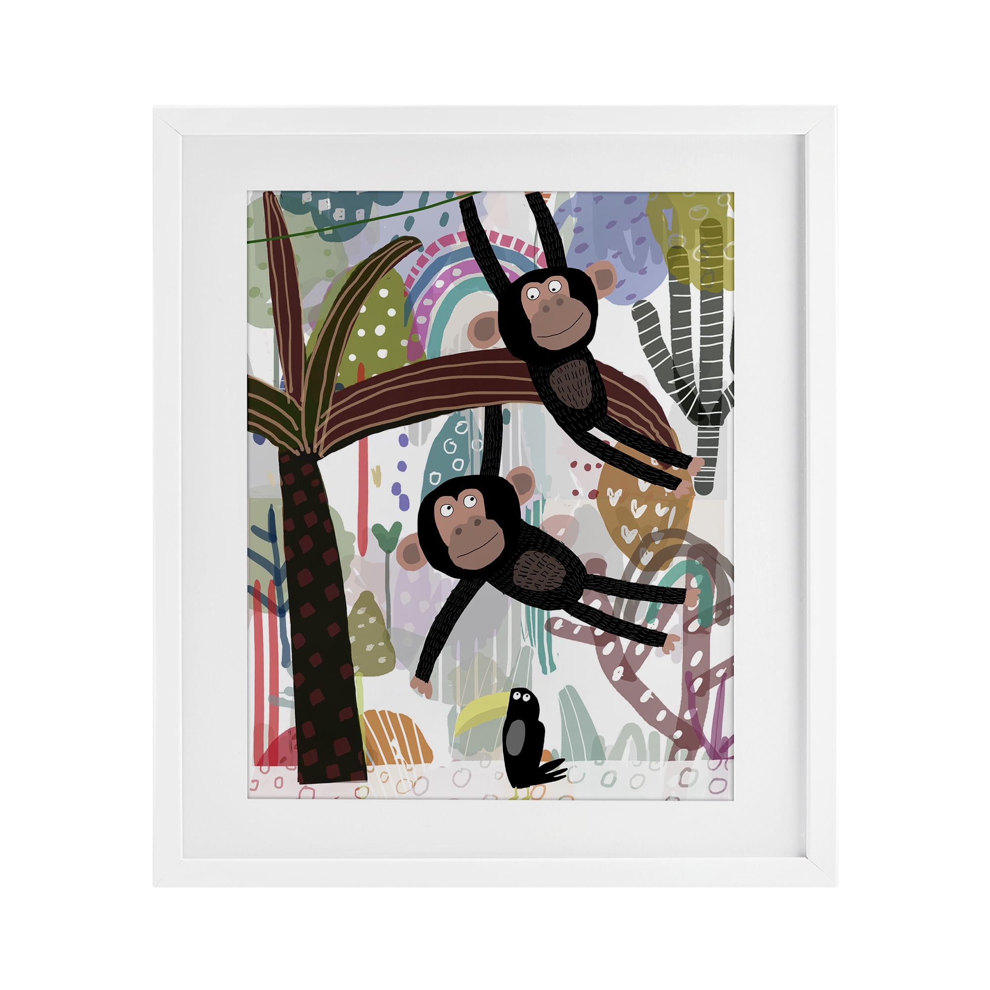 Exotic Monkey & Toucan White Framed Print Under Glass, design by Carla Daly