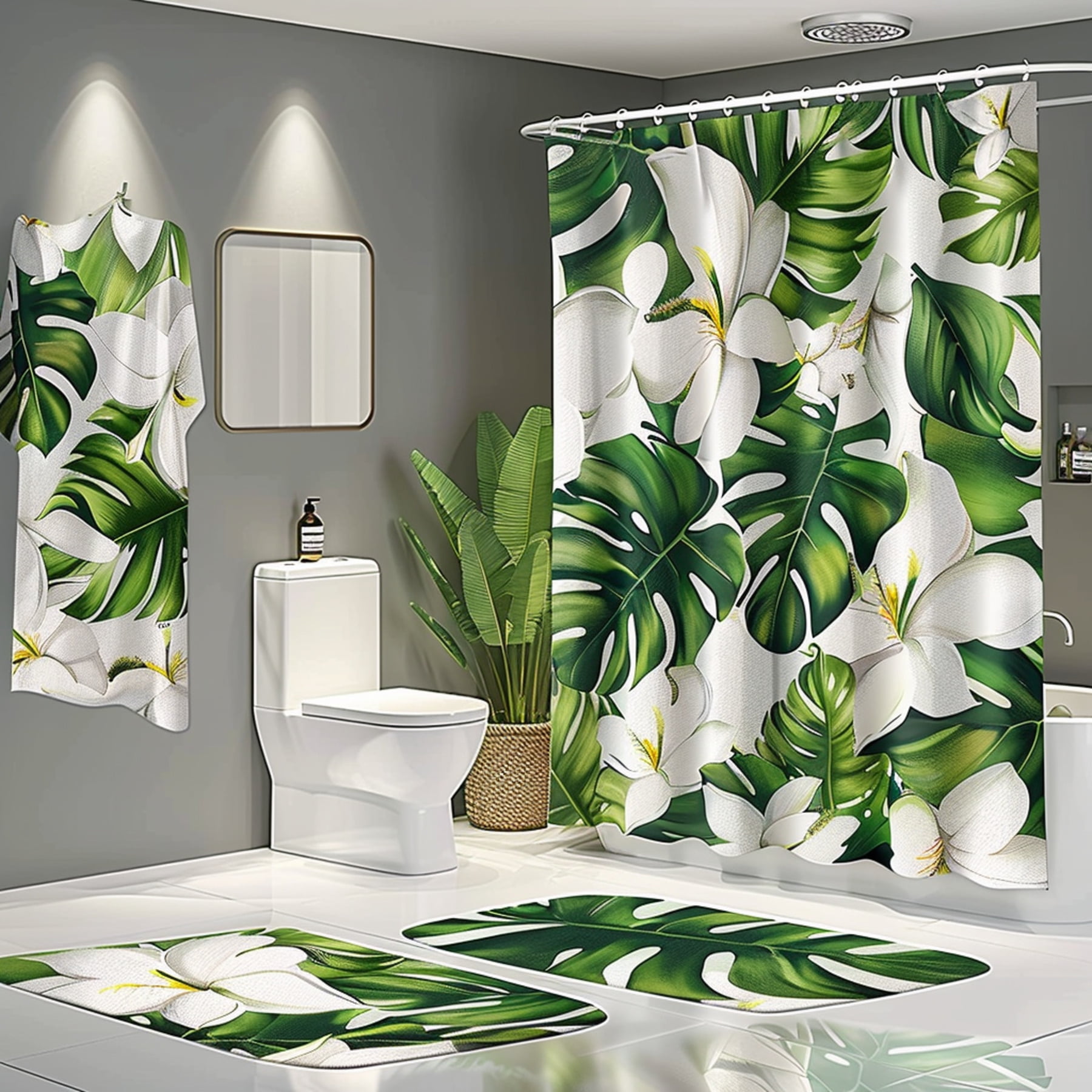 Exotic Monstera Leaf Bathroom Decor Set Shower Curtain & More Tropical