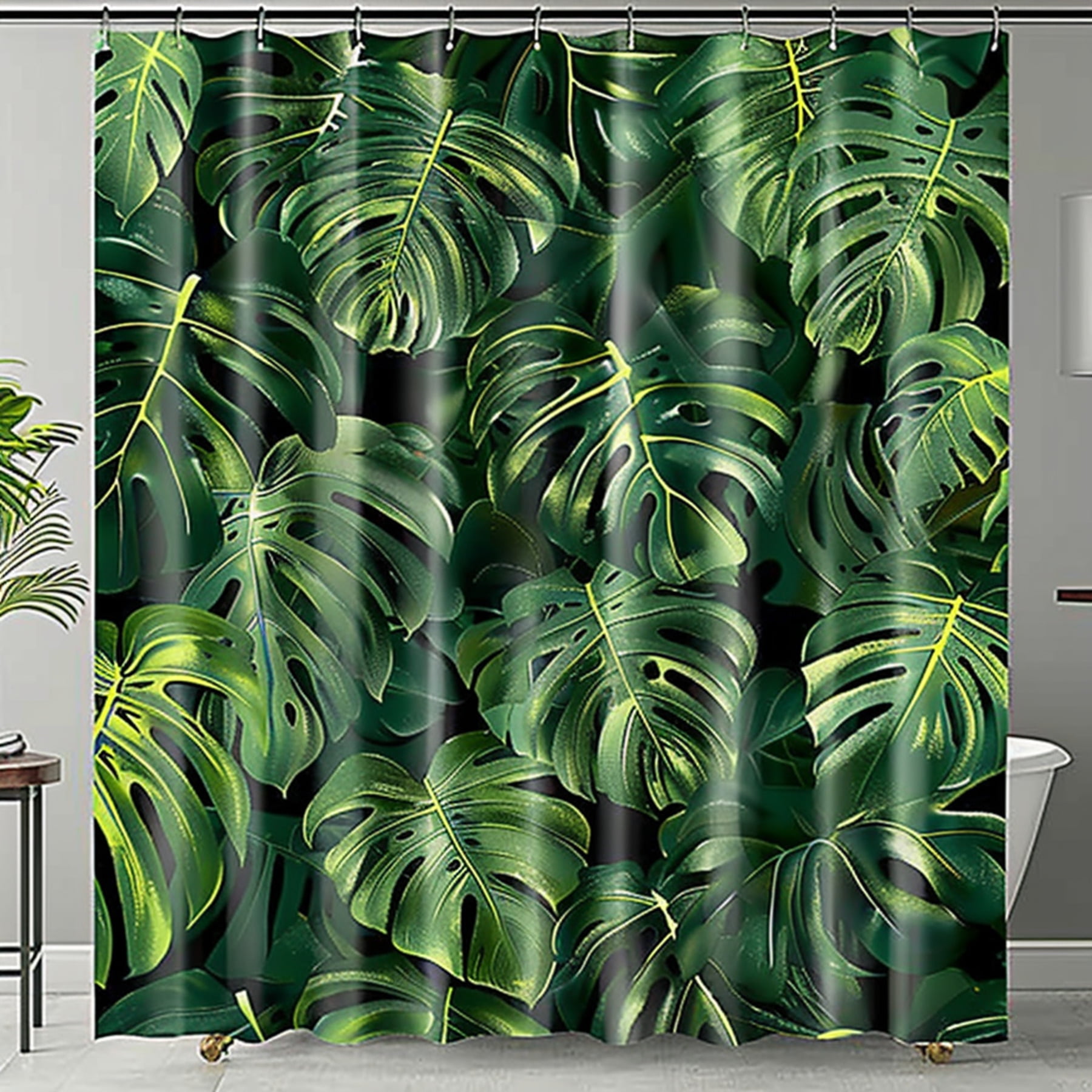 Exotic Monstera Leaf Shower Curtain Tropical Rainforest Design