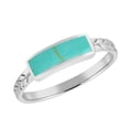 thumbnail image 1 of Exotic Nature Rectangular Bar Green Turquoise Sterling Silver Leaf Band Ring-8, 1 of 5
