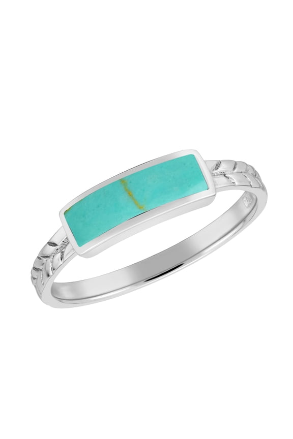 Exotic Nature Rectangular Bar Green Turquoise Sterling Silver Leaf Band Ring-8