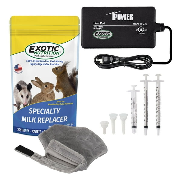 Exotic Nutrition Baby Squirrel Nursing Set (Expanded) - Milk Replacer, Feeding Syringes