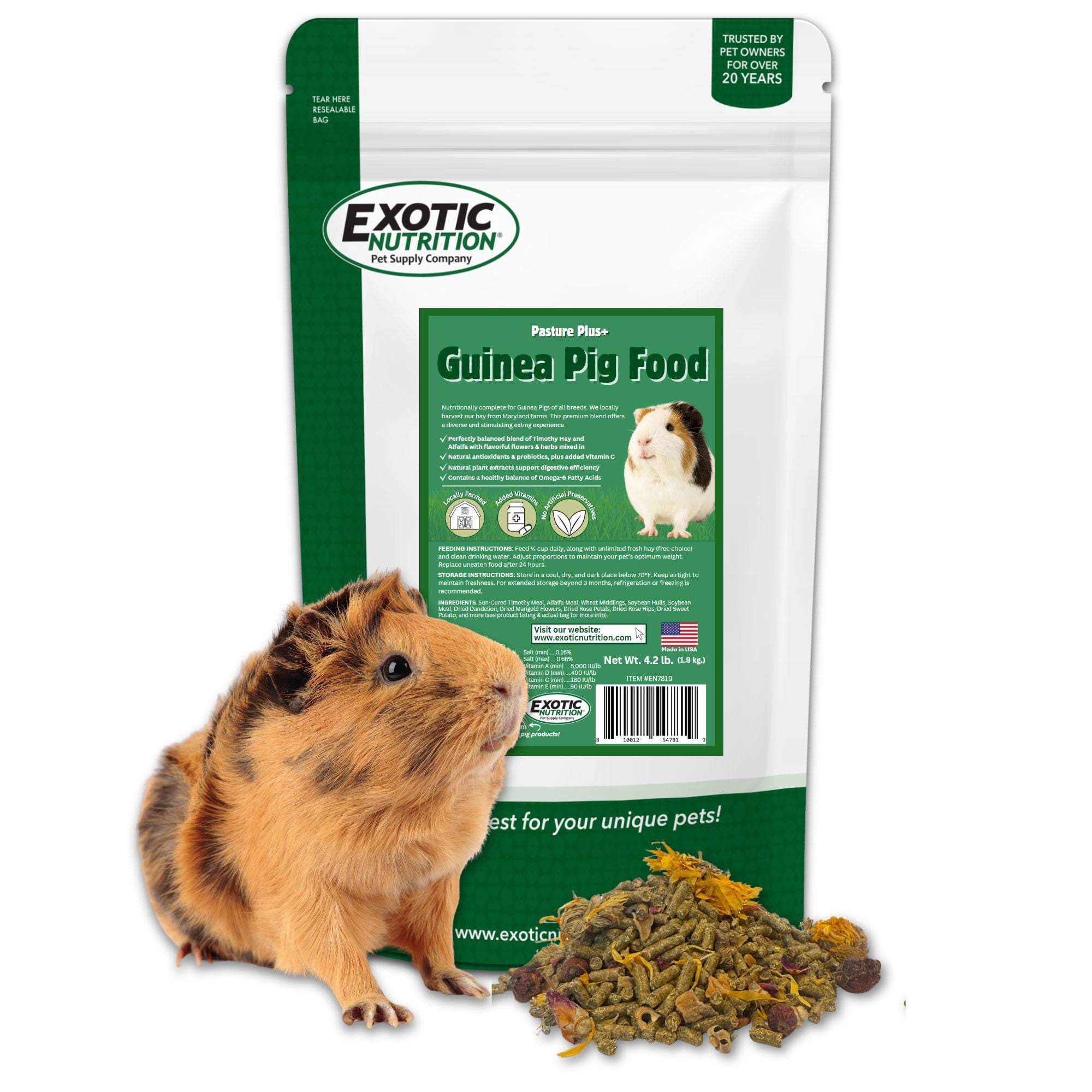 Exotic Nutrition Pasture Plus+ Adult Guinea Pig Food 4.2 lb. - Walmart.com