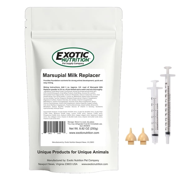 Exotic Nutrition Sugar Glider Joey Nursing Set - Milk Replacer Formula & Feeding Syringes for Baby Gliders