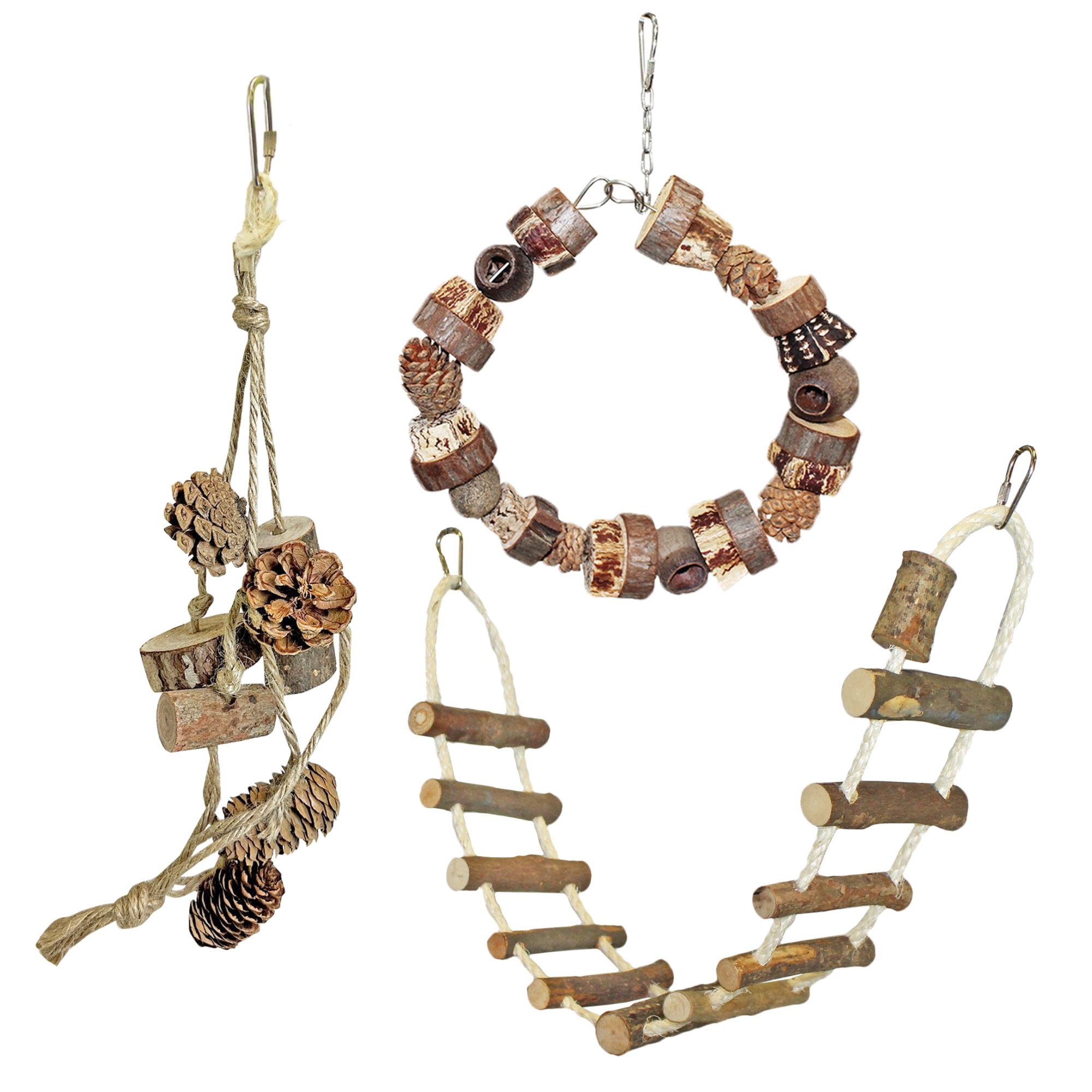 Exotic Nutrition Woodland Accessory Bundle - Natural Wood Chewing Cage Toys - Chinchilla, Hamster, Squirrel, Gerbil, & More Small Pets