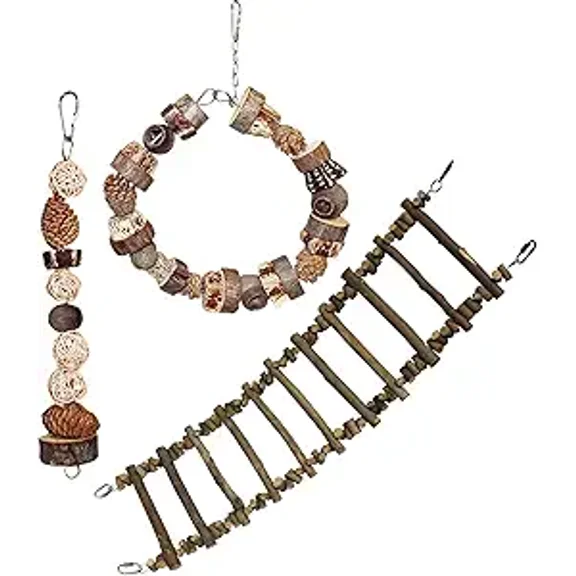 Exotic Nutrition Woodland Accessory Bundle - Natural Wood Chewing Cage Toys - Chinchilla, Hamster, Squirrel, Gerbil, & More Small Pets