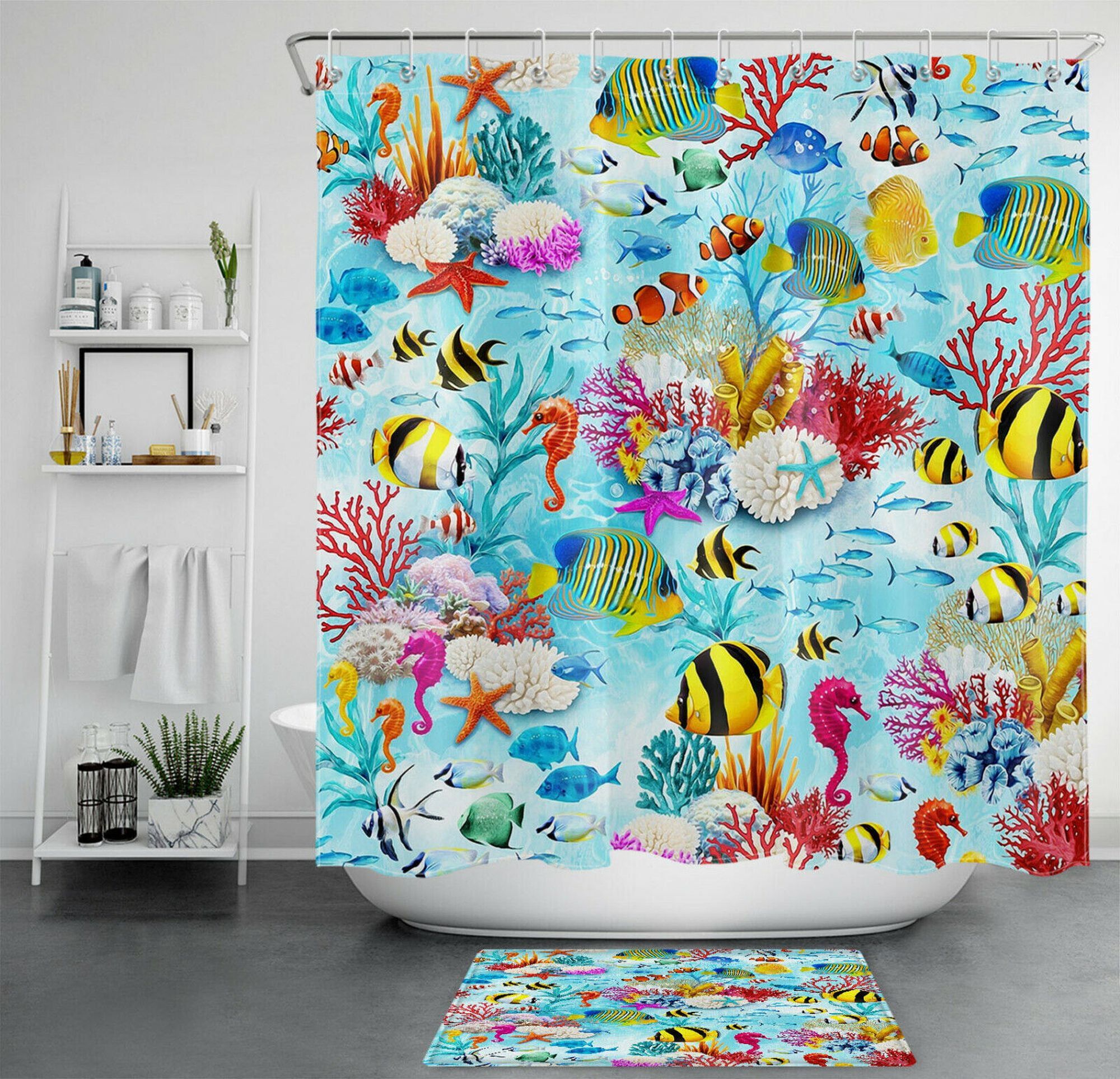 Exotic Ocean Life Shower Curtain Vibrant Underwater Design with Fish