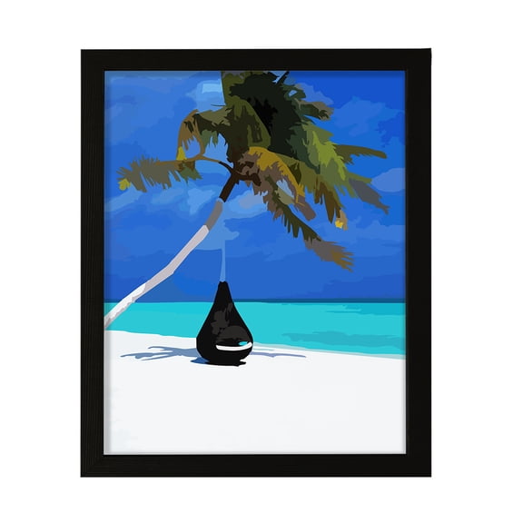 Exotic Ocean Retreat, 5 x 7 Black Framed Print Sign Easy Installation | Holidays By The Sea | Stylish Modern Decoration For The Home and Office