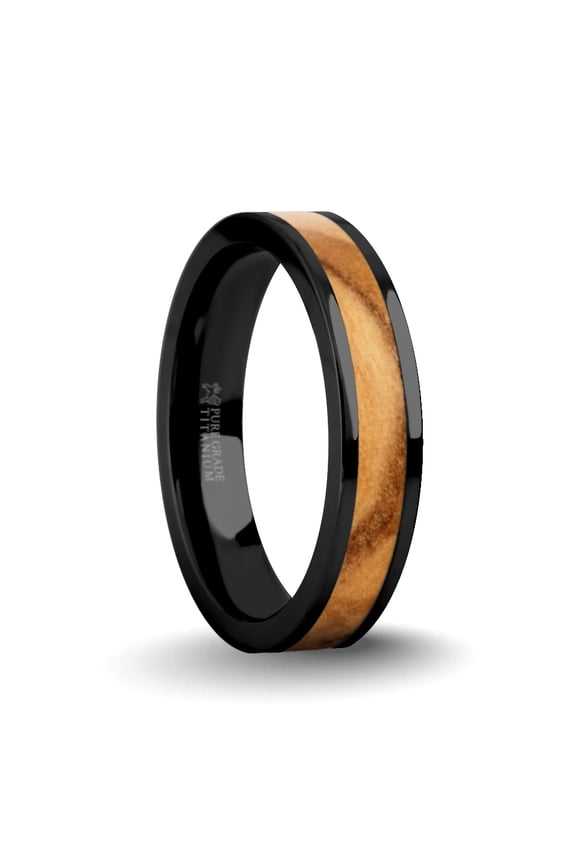 Exotic Olive Wood Twin Inlay Black Titanium Wedding Ring for Men, 4mm, Size 5