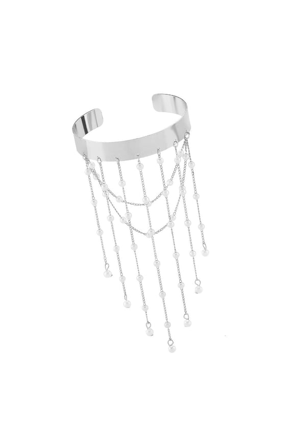 Exotic Open Bangle Arm Cuff With Pearls Fringe Armlet Durable Filigreed Jewelry