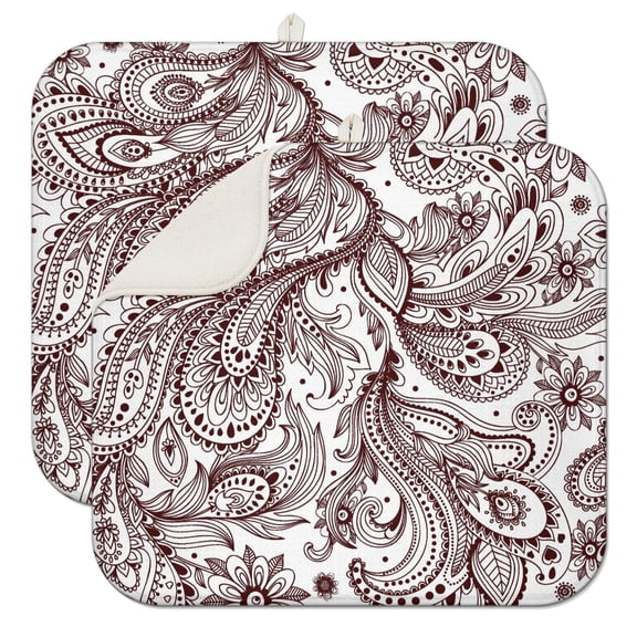 Exotic Paisley Artwork Coffee Mat with Abstract and Geometric Pattern – Reversible and Durable Spill Mat, Fast Drying Dish Drying Pad for Kitchen