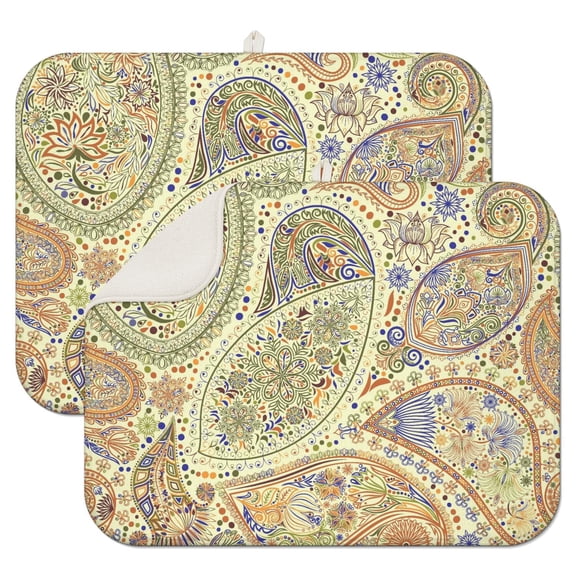 Exotic Paisley Artwork Coffee Mat with Abstract and Geometric Pattern – Reversible and Durable Spill Mat, Fast Drying Dish Drying Pad for Kitchen