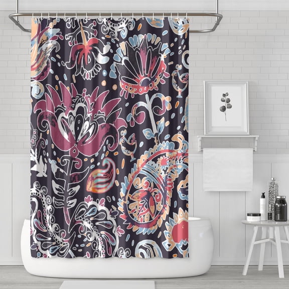 Exotic Paisley Artwork Shower Curtain Colorful Vibrant Geometric Mandala Inspired Bath Drapes 72x72 Inch Quick Dry Polyester