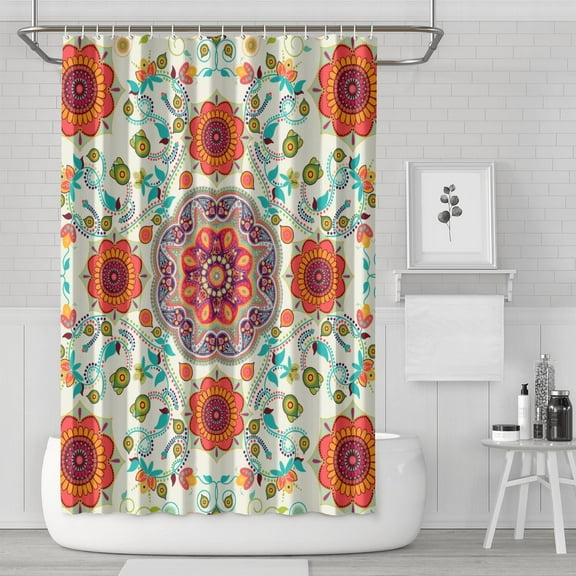 Exotic Paisley Artwork Shower Curtain Colorful Vibrant Geometric Mandala Inspired Bath Drapes 72x72 Inch Quick Dry Polyester