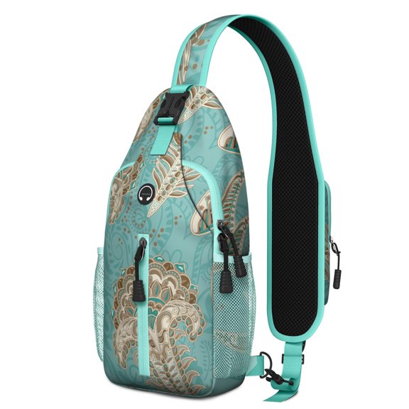 Exotic Paisley Artwork Sling Bag – Vintage Bohemian Floral Crossbody Backpack, Lightweight Travel Daypack with Adjustable Strap & Multi-Pocket Design