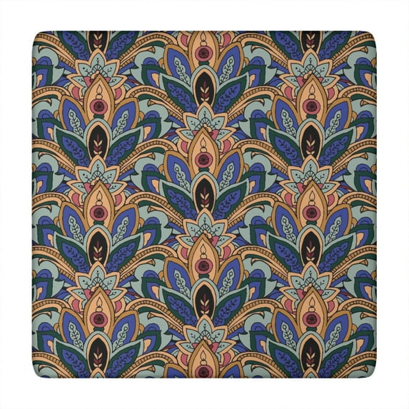 Exotic Paisley Artwork Square Table Cover, Elastic Fitted Tablecloth for Picnic Outdoor, Vintage Bohemian Paisley Chic Design Windproof Wrinkle-Free Washable Fabric Table Protector, Fits 34x34 Inches