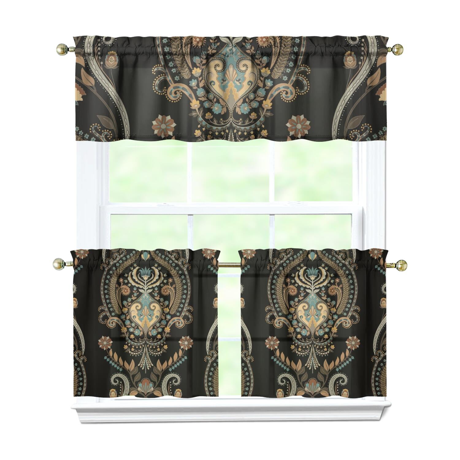 Paisley Window Curtains - Vintage Bohemian Floral Drapes, 2 Panels 72x63in, Blackout & Thermal Insulated
