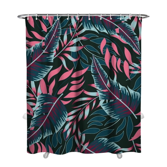 Exotic Palm Leaf Fabric Shower Curtain, Hawaiian Tropical Jungle Floral Boho Design, Waterproof Bathroom Curtain with Hooks, for Rental or Spa