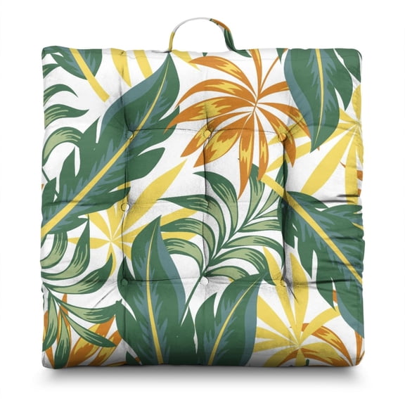 Exotic Palm Leaf Pillow – 22x22 Inch Square Seat Cushion, Dutch Velvet, Oversized Frond Design (Dramatic Island Flair)