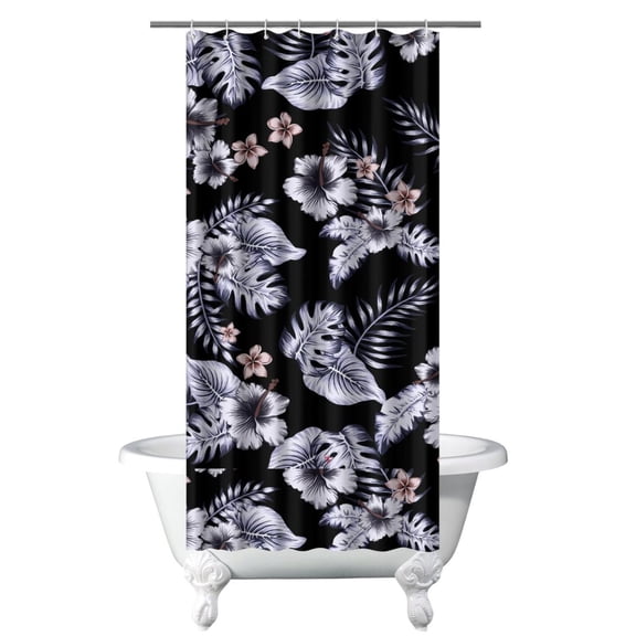 Exotic Palm Tree Boho Shower Curtain, Waterproof Fabric with Hawaiian Paradise and Safari Jungle Island Prints, Machine Washable, Includes 6 Hooks