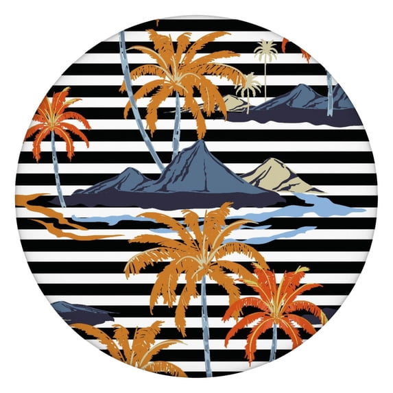 Exotic Palm Tree Fitted Table Cover Waterproof Elastic Edge Round Tablecloth for Coastal Paradise Dining