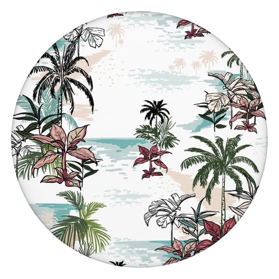 Exotic Palm Tree Fitted Table Cover Waterproof Elastic Edge Round Tablecloth for Coastal Paradise Dining