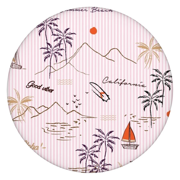 Exotic Palm Tree Fitted Table Cover Waterproof Elastic Edge Round Tablecloth for Coastal Paradise Dining