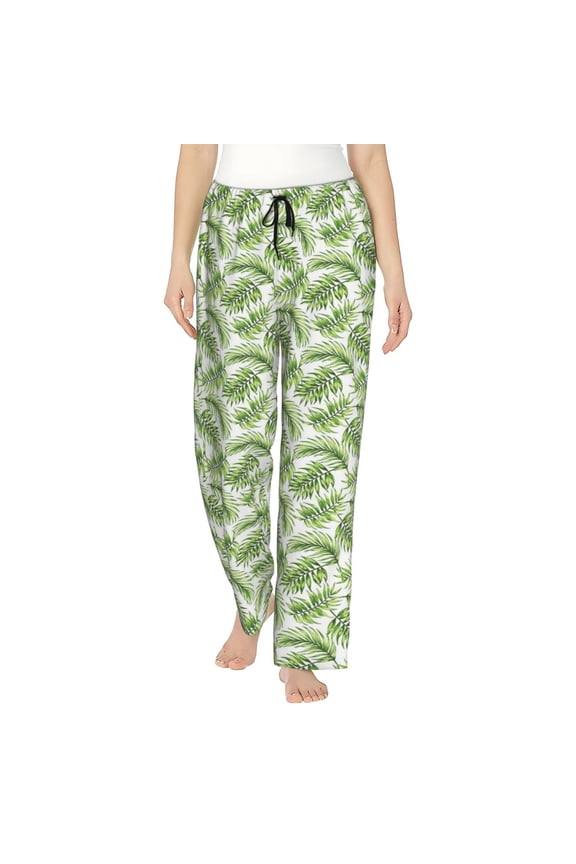 Exotic Pattern with Tropical Leaves Women's Comfy Pajama Pants with Pockets,Soft Stretch Drawstring Lounge Pants, Soft Casual Wide Leg PJS Sleep Bottoms X-Large