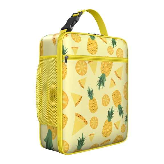 Exotic Pineapple Pattern Insulated Lunch Bag – Tropical Golden Fruit and Floral Design, Waterproof Bento Cooler Tote for Pineapple Lovers, School, Work, or Outdoor Use
