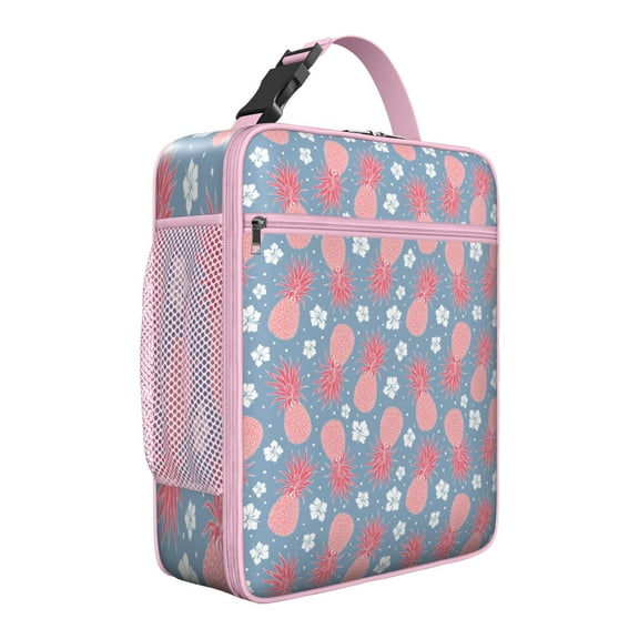 Exotic Pineapple Pattern Insulated Lunch Bag – Tropical Golden Fruit and Floral Design, Waterproof Bento Cooler Tote for Pineapple Lovers, School, Work, or Outdoor Use