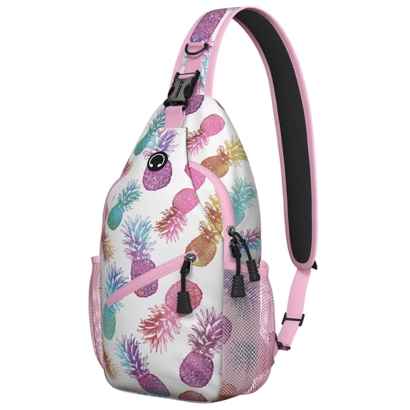 Exotic Pineapple Print Lightweight Sling Backpack for Travel and Daily Commute, Multi-Layered Storage Crossbody Bag with Tropical Fruit Design for Fashion-Forward Users
