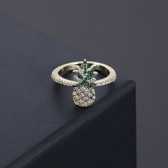 Exotic Pineapple Ring: Copper Ring with Zircon, Individually Packed, Electroplated Finish, Eight Hearts and Eight Arrows Design